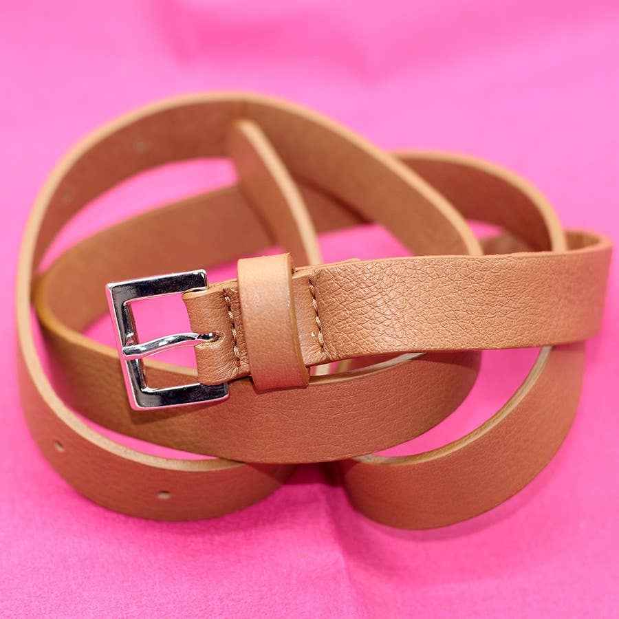 Ceinture fine camel en cuir