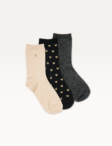 Pack de 3 Chaussettes - Fantaisie petit coeur noir doré