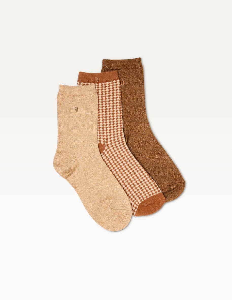 Pack de 3 Chaussettes - Fantaisie paillettes et PDP marron