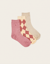 Charger l'image dans la galerie, Pack de 3 Chaussettes - losanges et paillettes beige rose