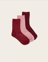Charger l&#39;image dans la galerie, Pack de 3 Chaussettes - paillettes rouge bordeaux rose