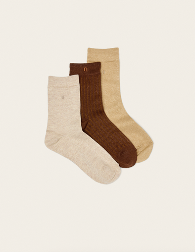 Pack de 3 Chaussettes - Côtelé doré marron écru